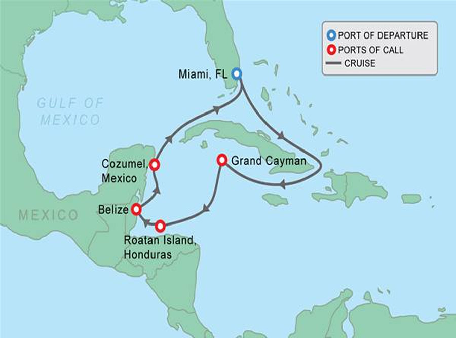 carnival caribbean cruise map